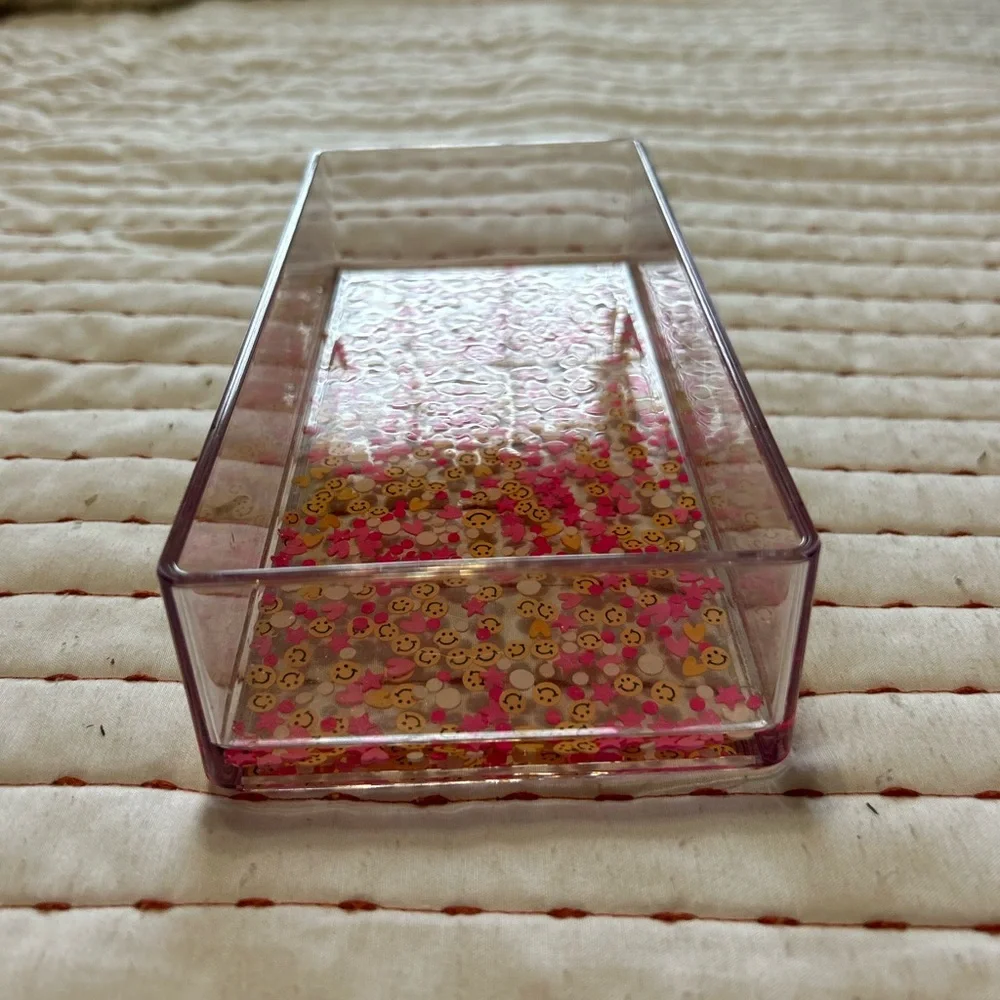 Acrylic tray from Etsy. Pink and orange detailing.